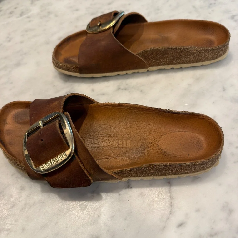 Birkenstock Madrid Big Buckle Cognac Oiled Leather Sandals Slides Womens 39 - Picture 7 of 8